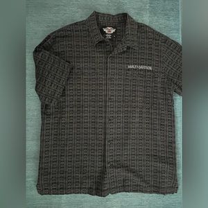 Harley-Davidson Men's Vintage Retro Black Shield Short Sleeve Button Up Shirt XL